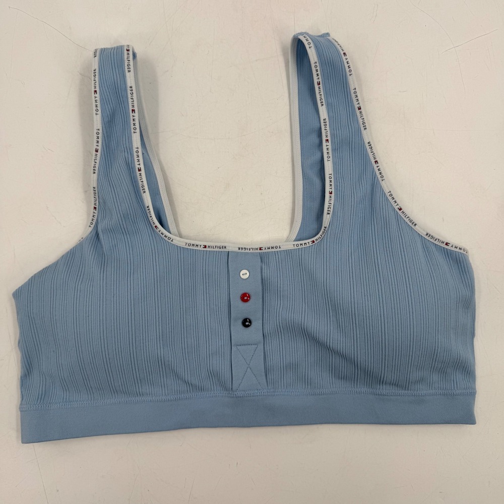 Tommy Hilfiger Ribbed Blue Bra Top Size L/G with Button Detail